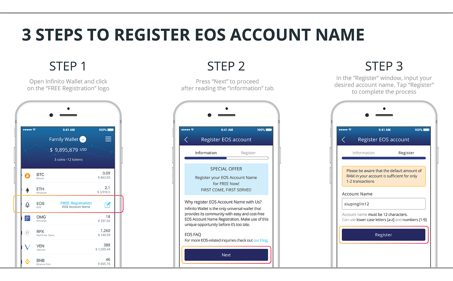 eos coin adress to wallet code